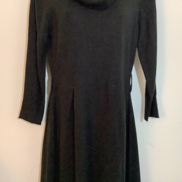 Black Sweater Feel Acrylic Dress Cowl Neck Long Sleeve Fitted Waist Sz Medium - Picture 3 of 11